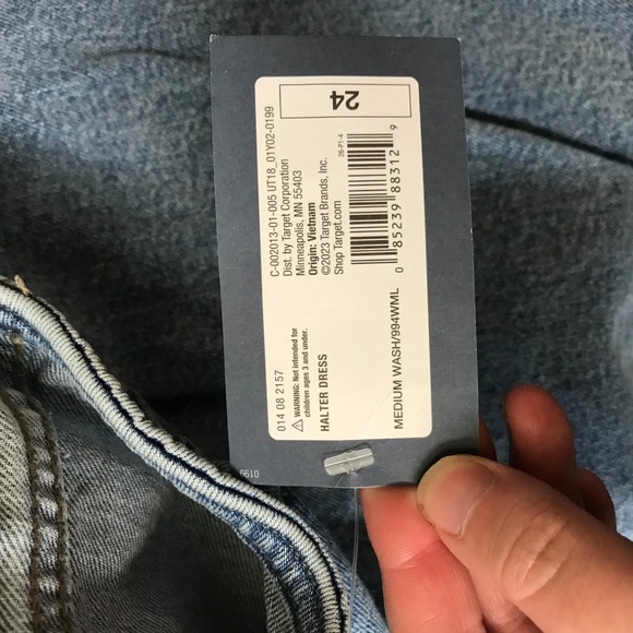 Universal Thread Denim Halter Maxi Dress Medium Wash Size 24 Button Front Slit - Picture 8 of 10